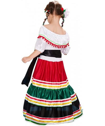 Halloween Mexican Traditional Long Dress for Girls Kids Costume Classic Dance Outfit $52.70 Kids' Costumes