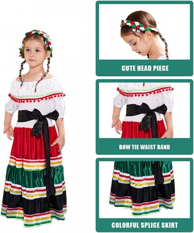 Halloween Mexican Traditional Long Dress for Girls Kids Costume Classic Dance Outfit $52.70 Kids' Costumes