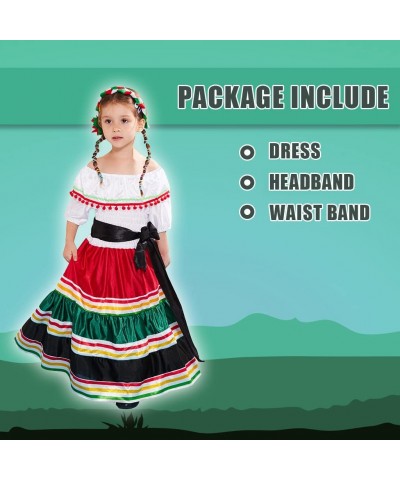 Halloween Mexican Traditional Long Dress for Girls Kids Costume Classic Dance Outfit $52.70 Kids' Costumes