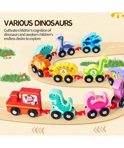 11PCS Wooden Dinosaur Trains Toys with Number Educational Number Trains Toys Learning Calculation Block Toys Handheld Balance...