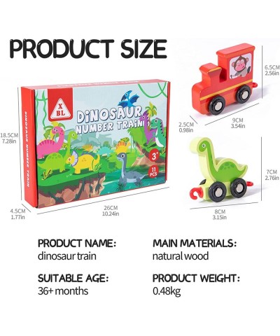 11PCS Wooden Dinosaur Trains Toys with Number Educational Number Trains Toys Learning Calculation Block Toys Handheld Balance...