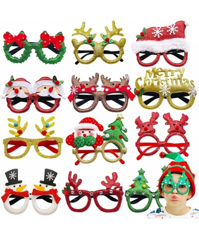 12 Pcs Christmas Glitter Party Glasses Decoration Costume Eyeglasses Frame Creative Funny Eyewear Snowman Glasses Styles for ...