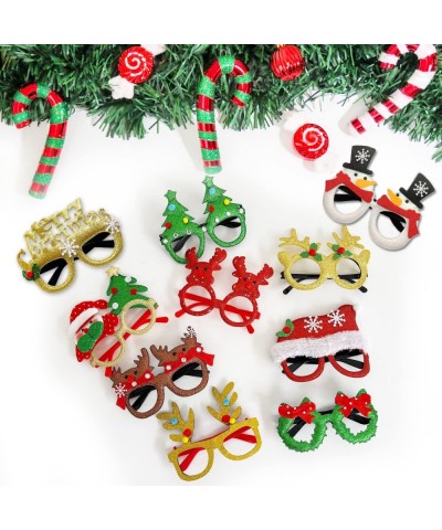 12 Pcs Christmas Glitter Party Glasses Decoration Costume Eyeglasses Frame Creative Funny Eyewear Snowman Glasses Styles for ...