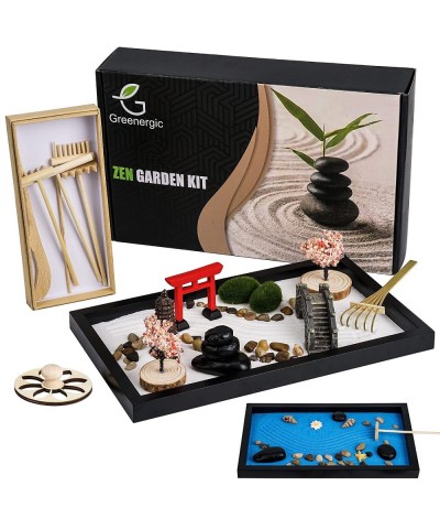 Japanese Sand Zen Garden Kit with Decorative White and Blue Sand Rock Rakes Mini Desk Accessories Meditation Relaxation Home ...