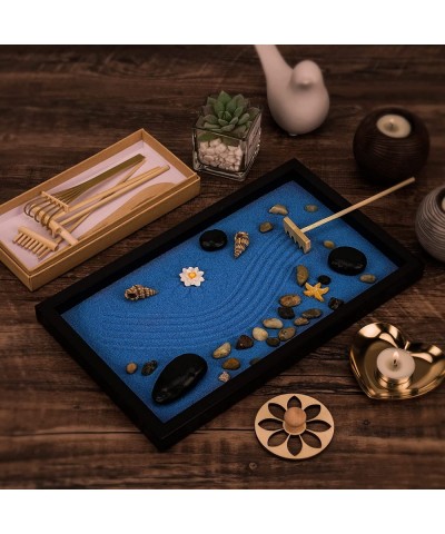 Japanese Sand Zen Garden Kit with Decorative White and Blue Sand Rock Rakes Mini Desk Accessories Meditation Relaxation Home ...