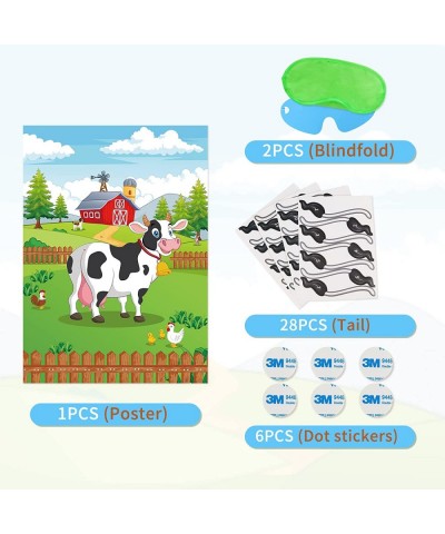 Pin The Tail on The Cow Cow Games with 28 Pcs Cow Tails for Kids Farm Birthday Party Supplies Cow Themed Party Favors Decorat...