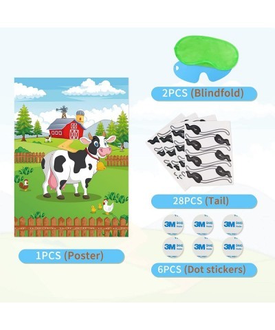 Pin The Tail on The Cow Cow Games with 28 Pcs Cow Tails for Kids Farm Birthday Party Supplies Cow Themed Party Favors Decorat...