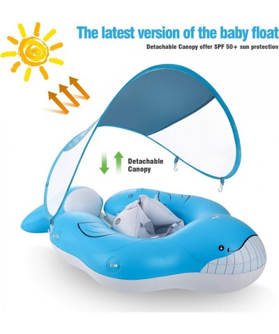 Inflatable Baby Float with Canopy for Sun Protection Safe Anti-Slip Bottom Support Whale Tail Baby Swim Float Accessories wit...