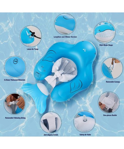 Inflatable Baby Float with Canopy for Sun Protection Safe Anti-Slip Bottom Support Whale Tail Baby Swim Float Accessories wit...