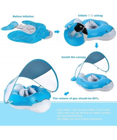 Inflatable Baby Float with Canopy for Sun Protection Safe Anti-Slip Bottom Support Whale Tail Baby Swim Float Accessories wit...