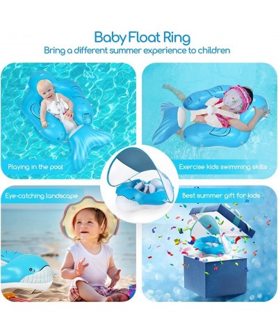 Inflatable Baby Float with Canopy for Sun Protection Safe Anti-Slip Bottom Support Whale Tail Baby Swim Float Accessories wit...