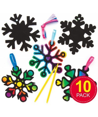 AR769 Snowflake Scratch Art Decorations - Pack of 10 Christmas Tree Ornaments Made with Rainbow Magic Paper for Kids to Decor...