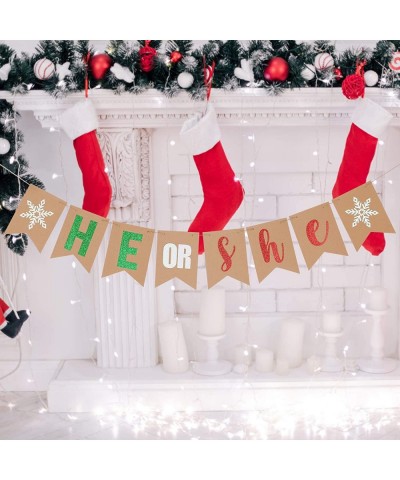 Glittery Christmas He Or She Banner- Christmas Gender Reveal Party Decorations Winter Christmas Baby Shower Party Decorations...