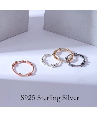 Anxiety Ring for Women S925 Sterling Silver Fidget Rings for Anxiety Spinner Ring Anxiety Ring with Beads Spinner Stress Reli...