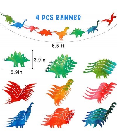 4 Pcs Watercolor Dinosaur Banner Garland Dinosaur Party Decorations for Birthday Party Boys Kids Dino Theme Party Supplies Wa...