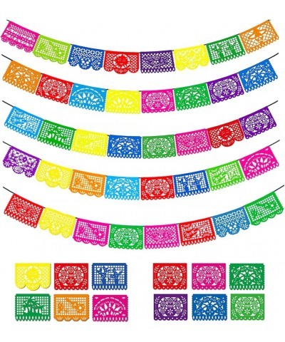 85 Ft Mexican Party Banners 5 Pack Large Plastic Papel Picado Banner Mexican Themed Party Decorations For Cino de Mayo Fiesta...