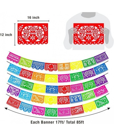 85 Ft Mexican Party Banners 5 Pack Large Plastic Papel Picado Banner Mexican Themed Party Decorations For Cino de Mayo Fiesta...