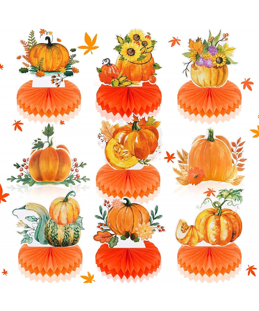 9 Pieces Thanksgiving Pumpkin Honeycomb Table Centerpieces Fall Thanksgiving Party Table Decorations 3D Pumpkin Themed Center...