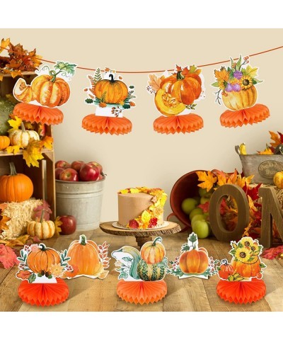 9 Pieces Thanksgiving Pumpkin Honeycomb Table Centerpieces Fall Thanksgiving Party Table Decorations 3D Pumpkin Themed Center...