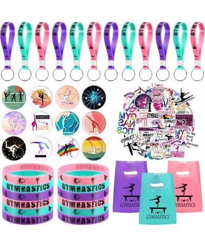 98 Gymnastics Party Favors Gymnastics Keychain Goodie Bags with Rubber Bracelets Button Pins Bags and Stickers for Gymnastics...