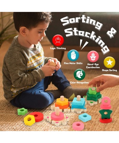 Wooden Stacking Toys for Toddler 2 3 4 Year Old Shape Sorter Montessori Educational Puzzle Blocks Toys for Girls Boys Early P...