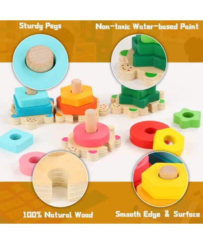 Wooden Stacking Toys for Toddler 2 3 4 Year Old Shape Sorter Montessori Educational Puzzle Blocks Toys for Girls Boys Early P...