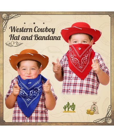 24 Pieces Cowboy Hats and Bandanas for Kids Brown Red Western Cowboy Costume Hat Blue and Red Bandana Accessories for Toddler...