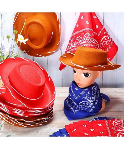 24 Pieces Cowboy Hats and Bandanas for Kids Brown Red Western Cowboy Costume Hat Blue and Red Bandana Accessories for Toddler...