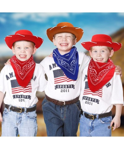 24 Pieces Cowboy Hats and Bandanas for Kids Brown Red Western Cowboy Costume Hat Blue and Red Bandana Accessories for Toddler...