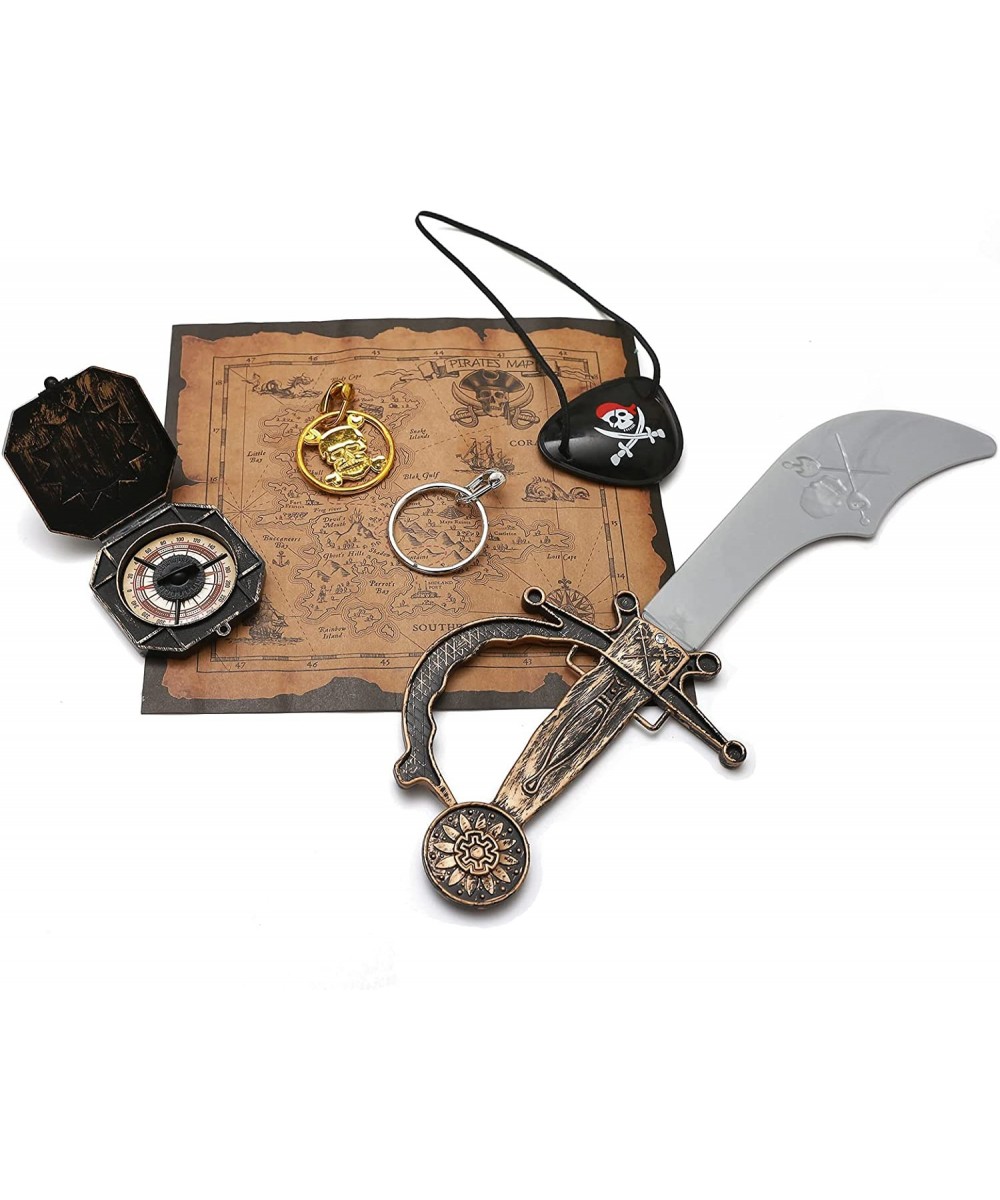 Pirate Role-Play Costume Set for kids with Pirate Sword Eye Patch Treasure Map Compass Gold Skull Earring and Silver Earring ...