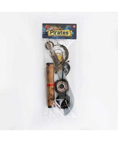 Pirate Role-Play Costume Set for kids with Pirate Sword Eye Patch Treasure Map Compass Gold Skull Earring and Silver Earring ...