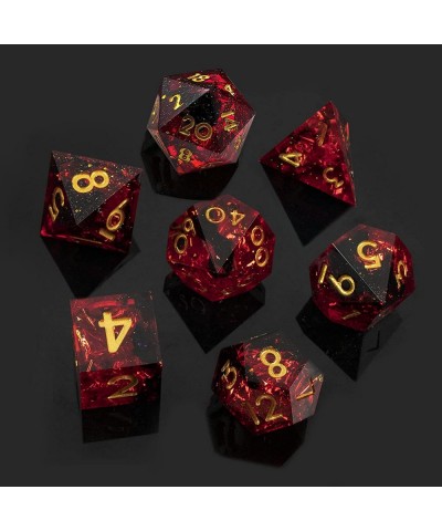 Sharp DND Dice Set Polyhedral Dice Set Flame Red 7PCS Resin Dice Red DND Dice Dungeons and Dragons Dice Sharp Edge Dice with ...