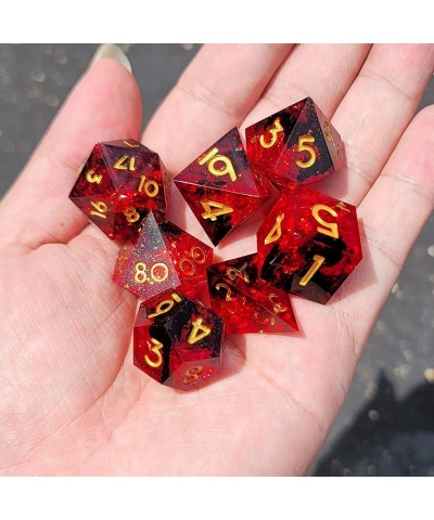 Sharp DND Dice Set Polyhedral Dice Set Flame Red 7PCS Resin Dice Red DND Dice Dungeons and Dragons Dice Sharp Edge Dice with ...