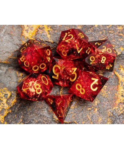 Sharp DND Dice Set Polyhedral Dice Set Flame Red 7PCS Resin Dice Red DND Dice Dungeons and Dragons Dice Sharp Edge Dice with ...