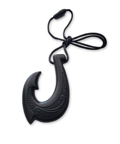 Black Fish Hook Silicone Chew Necklace - Perfect Jewelry Teethers for Children w/ADHD and Autism - Therapeutic Silicone Teeth...