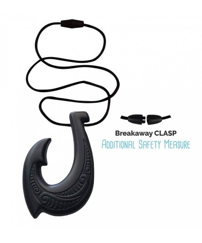 Black Fish Hook Silicone Chew Necklace - Perfect Jewelry Teethers for Children w/ADHD and Autism - Therapeutic Silicone Teeth...