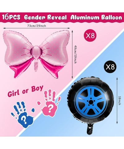 16 Pcs Bow or Burnout Gender Reveal Foil Balloons Set 18 Inches Wheels Balloon Bow Balloon Large Pink Bowtie Foil Mylar Ballo...