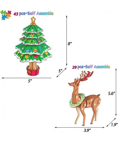 3D Wooden Puzzles for Adults and Kids Christmas Tree and Elk Wood Building Kits STEM Toys Crafts for Girls and Boys (Christma...