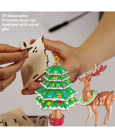 3D Wooden Puzzles for Adults and Kids Christmas Tree and Elk Wood Building Kits STEM Toys Crafts for Girls and Boys (Christma...