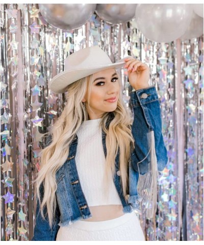 White Space Cowgirl Hat with Heart Glasses Women Metallic Holographic Cowboy Hats Neon Rave Sparkly Glitter Party Costume(Whi...