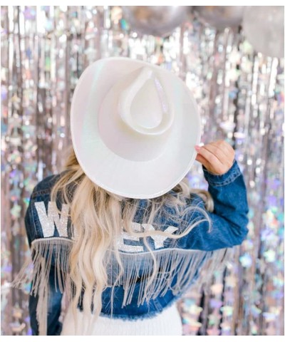 White Space Cowgirl Hat with Heart Glasses Women Metallic Holographic Cowboy Hats Neon Rave Sparkly Glitter Party Costume(Whi...