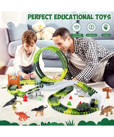 Dinosaur Toys for Kids 3-5 173PCS Flexible Dinosaur Race Track Jurassic World Toys with 1 Race Car & 4 Dinosaur Figures Dinos...