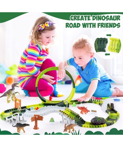 Dinosaur Toys for Kids 3-5 173PCS Flexible Dinosaur Race Track Jurassic World Toys with 1 Race Car & 4 Dinosaur Figures Dinos...