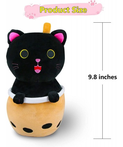 Black Cat Boba Milk Tea Plushie Pillow Cute Stuffed Bubble Tea Plush Toy Gift for Kids Birthday Valentine's Day Halloween Chr...