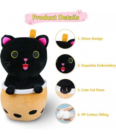 Black Cat Boba Milk Tea Plushie Pillow Cute Stuffed Bubble Tea Plush Toy Gift for Kids Birthday Valentine's Day Halloween Chr...