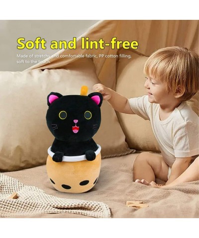 Black Cat Boba Milk Tea Plushie Pillow Cute Stuffed Bubble Tea Plush Toy Gift for Kids Birthday Valentine's Day Halloween Chr...