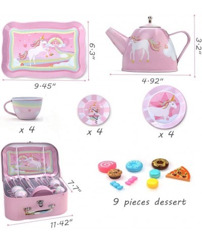 24 Piece Tin Unicorn Kids Tea Party Set for Little Girls Princess Gift Pretend Toy Tin Tea Set with Carrying Case Princess Te...