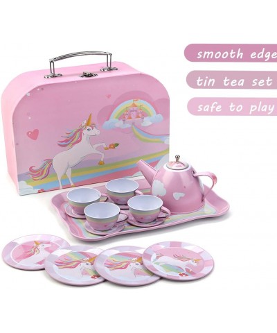 24 Piece Tin Unicorn Kids Tea Party Set for Little Girls Princess Gift Pretend Toy Tin Tea Set with Carrying Case Princess Te...