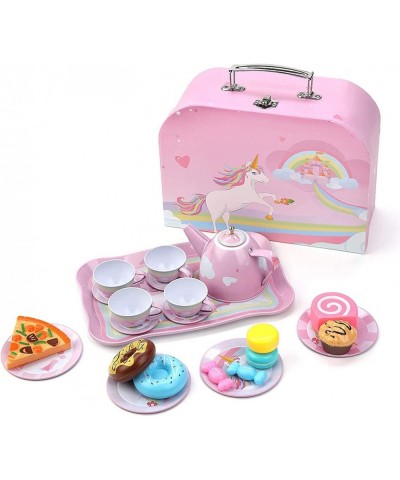 24 Piece Tin Unicorn Kids Tea Party Set for Little Girls Princess Gift Pretend Toy Tin Tea Set with Carrying Case Princess Te...