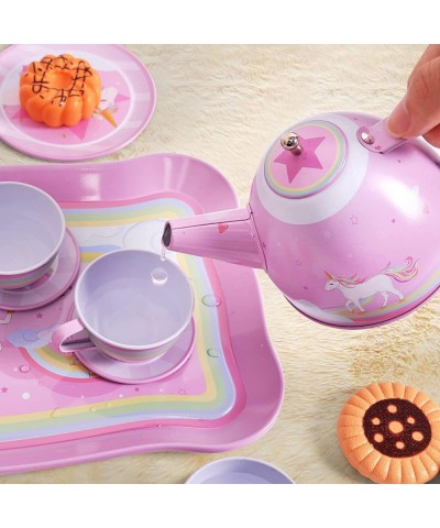 24 Piece Tin Unicorn Kids Tea Party Set for Little Girls Princess Gift Pretend Toy Tin Tea Set with Carrying Case Princess Te...